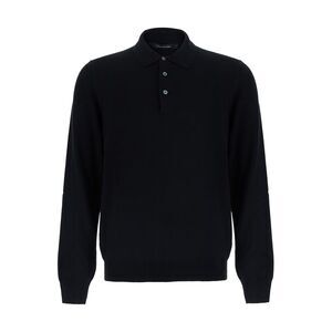 Tagliatore Men Black Sweater With Polo Style Collar In Wool Blend For Men